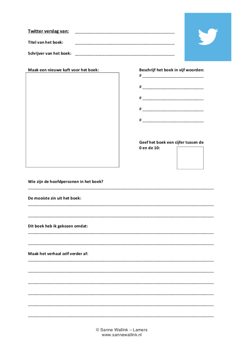 In de afbeelding staat een Twitter verslag die de kinderen in kunnen vullen aan de hand van de opdrachten die ze krijgen.